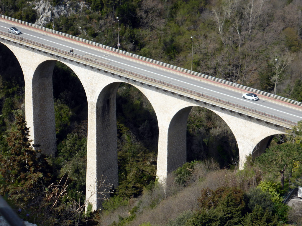 The Pont du Diable bridge, viewed from the castle ruins at the Jardin d`Èze botanical garden