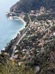 The town of Èze-sur-Mer, viewed from the castle ruins at the Jardin d`Èze botanical garden