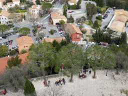 The Place Charles de Gaulle square and the square in front of the Église Notre Dame de l`Assomption church, viewed from the castle ruins at the Jardin d`Èze botanical garden