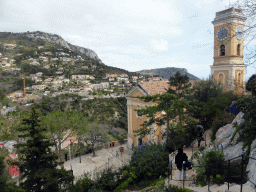 Miaomiao, the Église Notre Dame de l`Assomption church and the north side of town, viewed from the Jardin d`Èze botanical garden