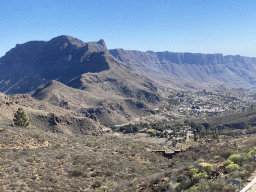 The Barranco de Fataga ravine with the town center, viewed from the tour bus on the GC-60 road