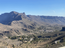 The Barranco de Fataga ravine with the town center, viewed from the tour bus on the GC-60 road