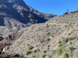 The GC-60 road going through the Barranco de Fataga ravine, viewed from the tour bus