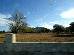 The Sanctuary of Sant Salvador, viewed from the rental car on the Ma-14 road