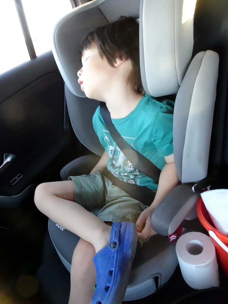 Max sleeping in rental car on the Ma-1520 road