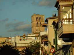 The tower of the Parish Church of Sant Miquel, viewed from the rental car on the Ma-1520 road