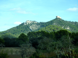 The Sanctuary of Sant Salvador, viewed from the rental car on the Ma-14 road