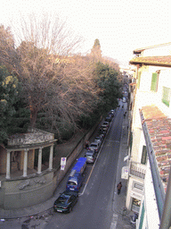 The Via Romana street and the southeast side of the Giardino Corsi Annalena gardens, viewed from Miaomiao`s room at the La Chicca di Boboli hotel
