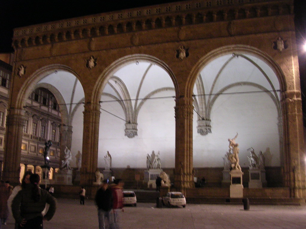 The Loggia dei Lanzi at the Piazza della Signoria square, by night