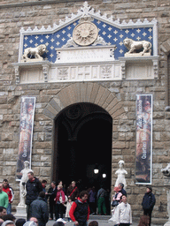 Entrance to the Palazzo Vecchio palace at the Piazza della Signoria square