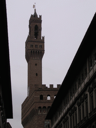 The tower of the Palazzo Vecchio palace, viewed from the Piazzale degli Uffizi square