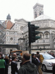 The Baptistery of St. John, the Cathedral of Santa Maria del Fiore and the Campanile di Giotto tower at the Piazza di San Giovanni square