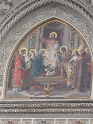 Fresco above the front gate of the Cathedral of Santa Maria del Fiore, viewed from the Piazza del Duomo square