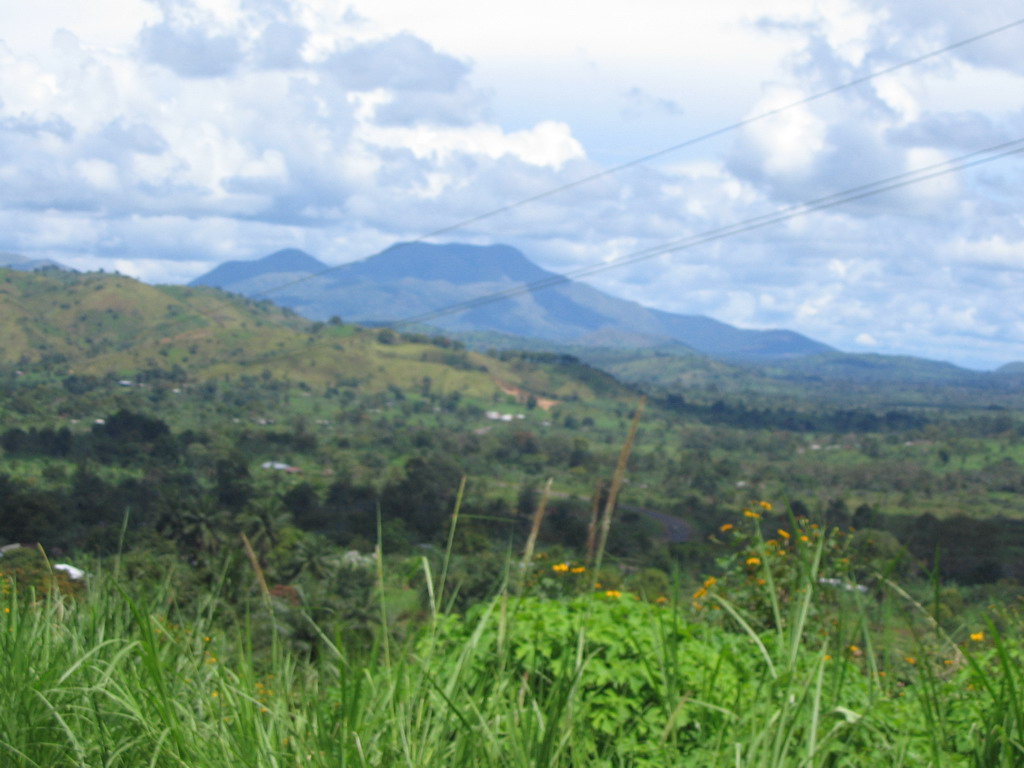 Mountains and hills along the road between Bafoussam and Foumban, viewed from the car