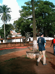 Tim`s and a statue in front of the Foumban Royal Palace