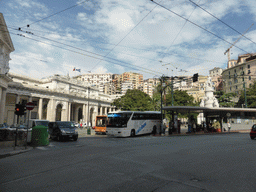 The Piazza Acquaverde square with the Genova Piazza Principe railway station and the Statue of Christopher Columbus