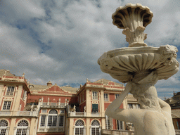 Statue and the back side of the Royal Palace, viewed from the roof terrace of the Royal Palace