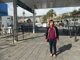 Miaomiao at the entrance to the Aquarium of Genoa in the Old Harbour