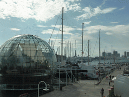 The Old Harbour with the Biopshere of Genoa and the Lighthouse of Genoa, viewed from the Aquarium of Genoa