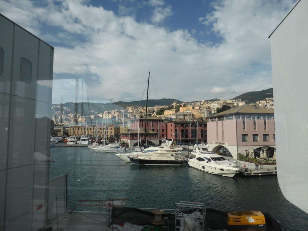 Boats in the Old Harbour, viewed from the Aquarium of Genoa