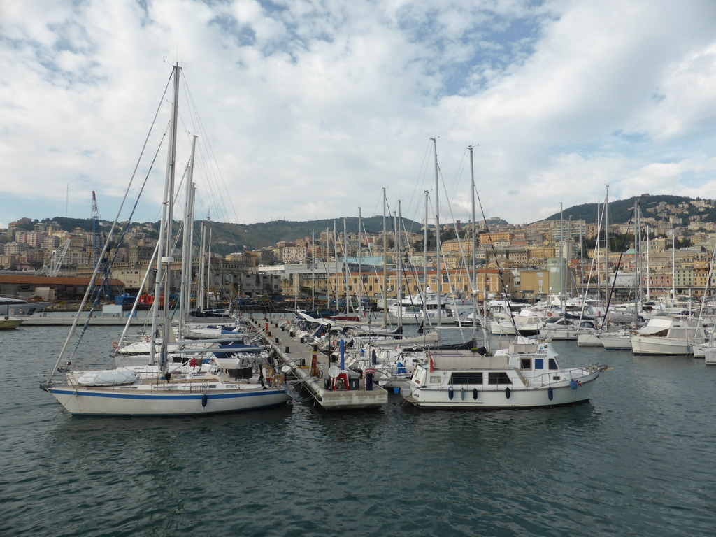 Boats in the Old Harbour, viewed from the Aquarium of Genoa