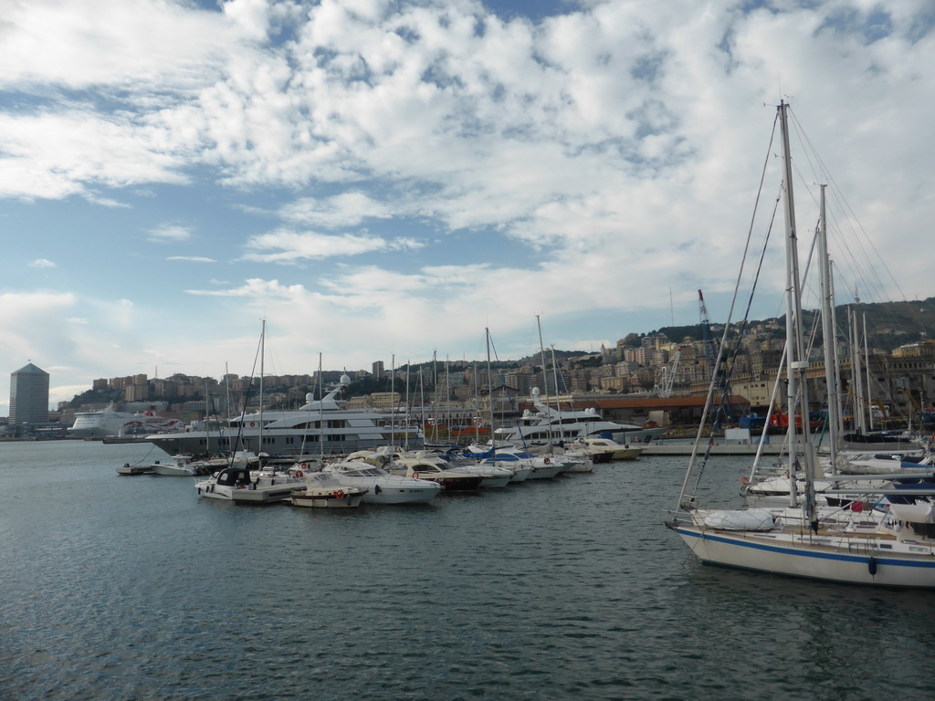 Boats in the Old Harbour, viewed from the Aquarium of Genoa