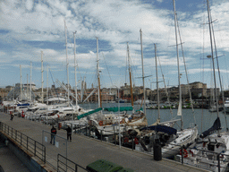 The Biosphere of Genoa and boats in the Old Harbour, viewed from the Aquarium of Genoa