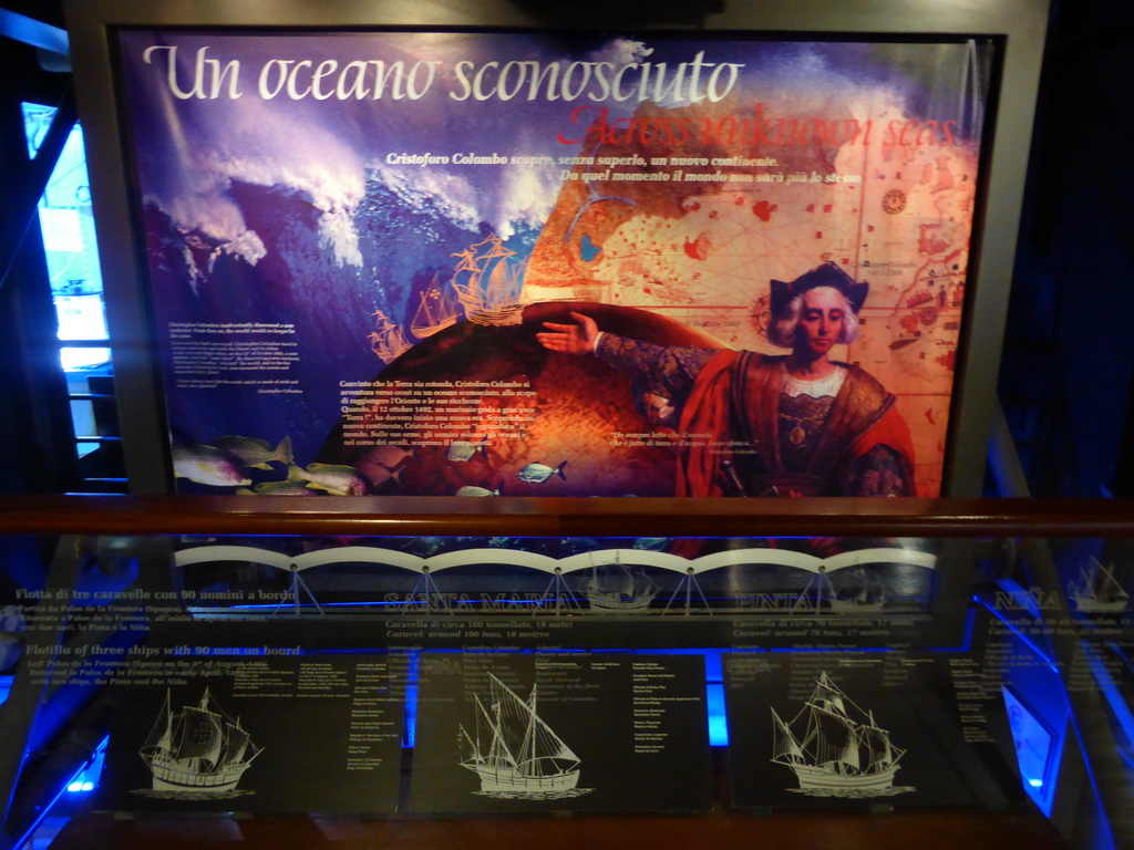Explanation on Christopher Columbus at the Aquarium of Genoa