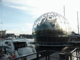 The Biosphere of Genoa and boats in the Old Harbour