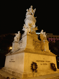 The Statue of Christopher Columbus at the Piazza Acquaverde square, by night