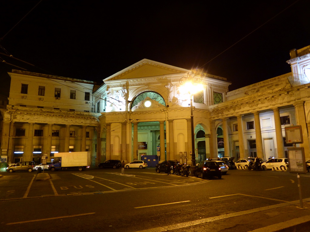 The Piazza Acquaverde square with the Genova Piazza Principe railway station, by night