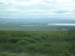 The Laugarvatn lake and mountains, viewed from the rental car on the Gjábakkavegur road