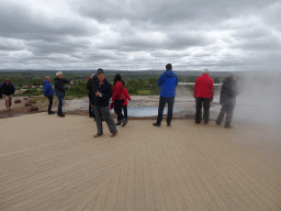 Miaomiao`s father at the Blesi and Fata geysers at the Geysir geothermal area