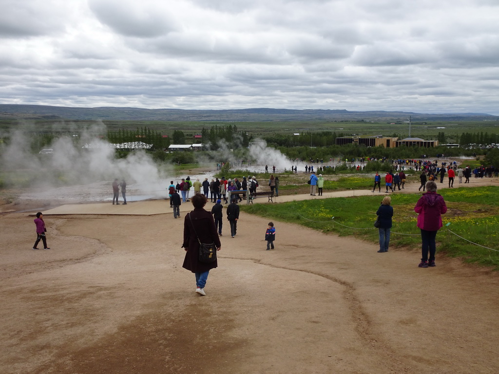 Miaomiao, Max and Miaomiao`s mother at the Geysir geothermal area with the Blesi, Fata and Strokkur geysers