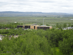 The Geysir Center, viewed from the Útsýnisskífa viewpoint of the Geysir geothermal area