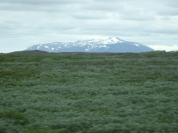 Grassfield and mountains, viewed from the rental car on the Biskupstungnabraut road from Gullfoss
