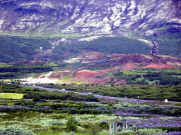 The Biskupstungnabraut road and the Geysir geothermal area, viewed from the rental car