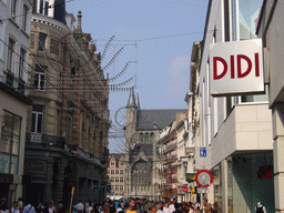 The Veldstraat street and the southwest side of the Sint-Niklaaskerk church