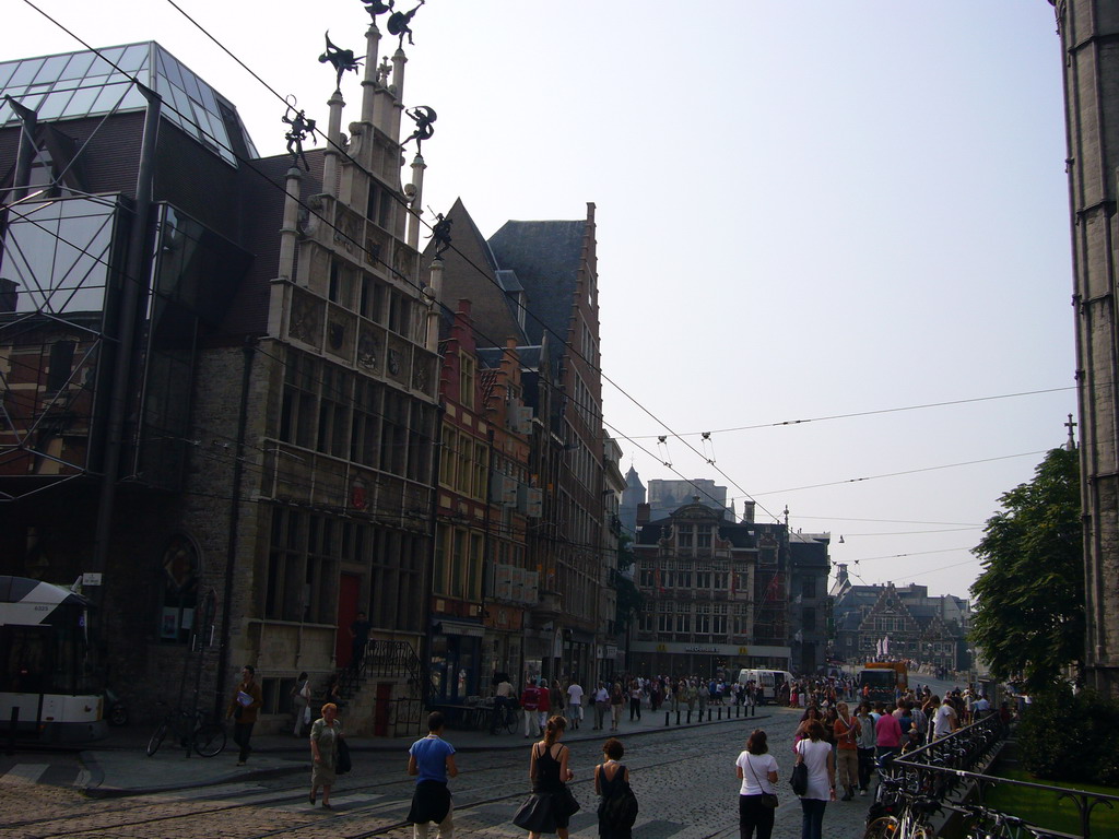 Buildings at the southwest side of the Korenmarkt square and the Sint-Michielsbrug bridge