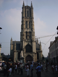 The Sint-Baafsplein square with the statue of Jan-Frans Willems and the west side of the Sint-Baafs Cathedral