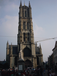 The Sint-Baafsplein square with the statue of Jan-Frans Willems and the west side of the Sint-Baafs Cathedral