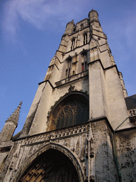 The tower of the Sint-Baafs Cathedral, viewed from the Sint-Baafsplein square