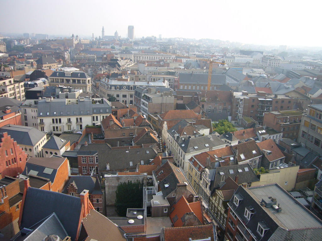 The city center with the Mageleinstraat street, viewed from the walkway at the fourth floor of the Belfry of Ghent