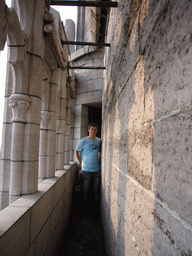 Tim at the walkway at the fourth floor of the Belfry of Ghent