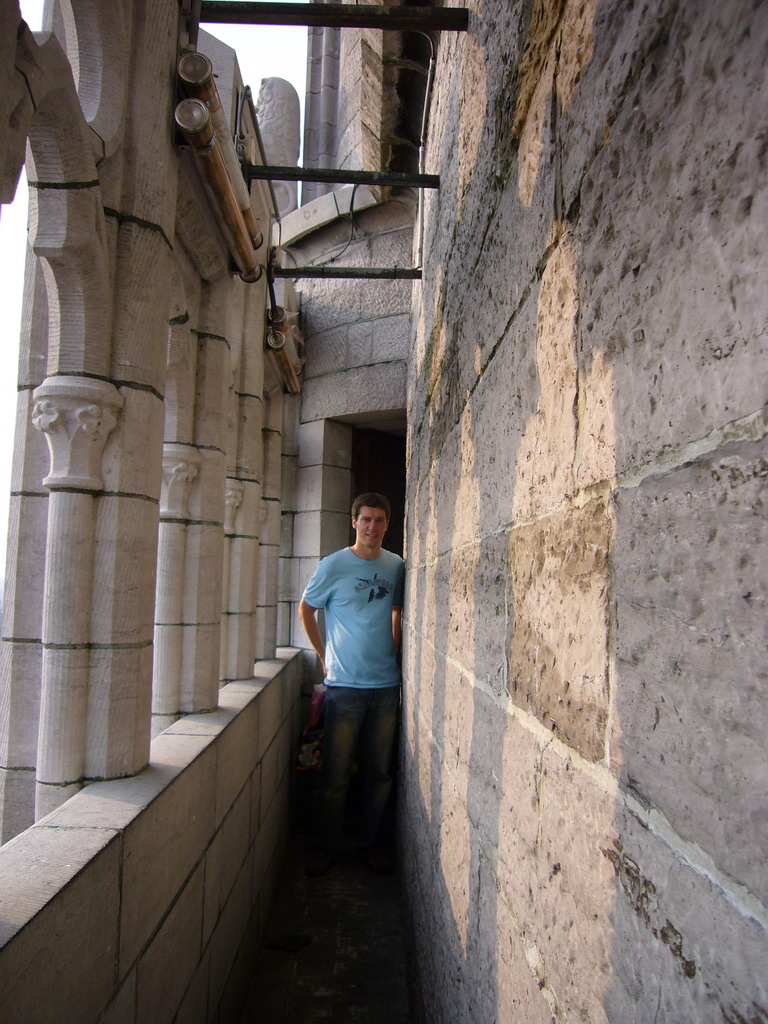 Tim at the walkway at the fourth floor of the Belfry of Ghent