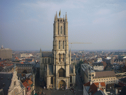 The city center with the Sint-Baafs Cathedral, viewed from the walkway at the fourth floor of the Belfry of Ghent