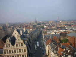 The city center with the City Hall, the Botermarkt square and the Sint-Jacobskerk church, viewed from the walkway at the fourth floor of the Belfry of Ghent