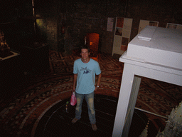 Tim at the Tower Keepers Room at the first floor of the Belfry of Ghent, viewed from the staircase to the second floor