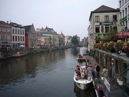 Tour boats on the east side of the Leie river, viewed from the Kleine Vismarkt bridge