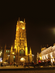 The Sint-Baafs plein square with the Sint-Baafs Cathedral, by night
